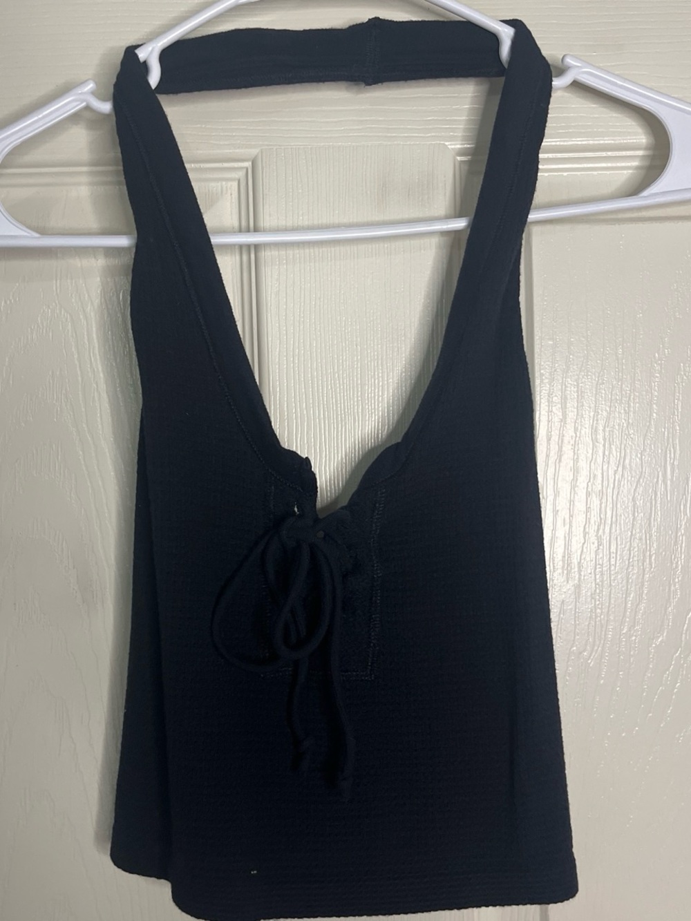Urban Outfitters out from under Black waffle Halter Tie-Front Crop Top